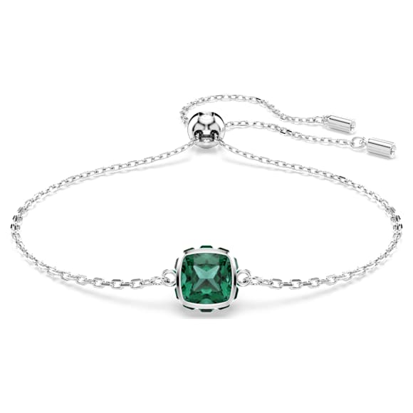 Birthstone bracelet, Square cut, May, Green, Rhodium plated - Swarovski, 5710516