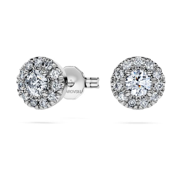 Eternity halo stud earrings, Lab-grown diamonds 0.45 ct tw, Round shape, Sterling silver - Swarovski, 5710581