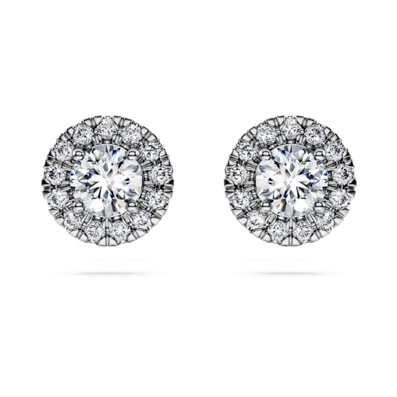 Eternity halo stud earrings, Lab-grown diamonds 0.75 ct tw, Round shape, 14K white gold - Swarovski, 5710619