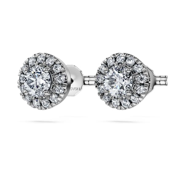 Eternity halo stud earrings, Lab-grown diamonds 0.75 ct tw, Round shape, 14K white gold - Swarovski, 5710619