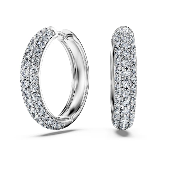Eternity hoop earrings, Lab-grown diamonds 2 ct tw, Round shape, 14K white gold - Swarovski, 5710640