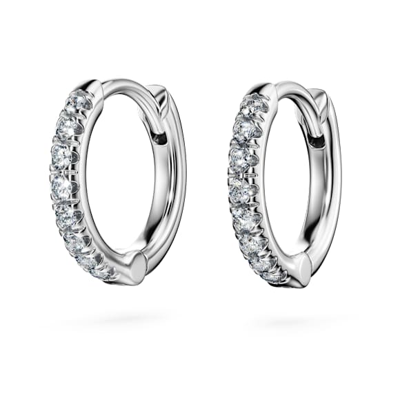 Eternity hoop earrings, Lab-grown diamonds 0.1 ct tw, Round shape, Small, 14K white gold - Swarovski, 5710651