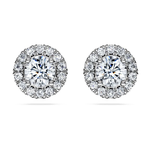 Eternity halo stud earrings, Lab-grown diamonds 2 ct tw, Round shape, 14K white gold - Swarovski, 5710703