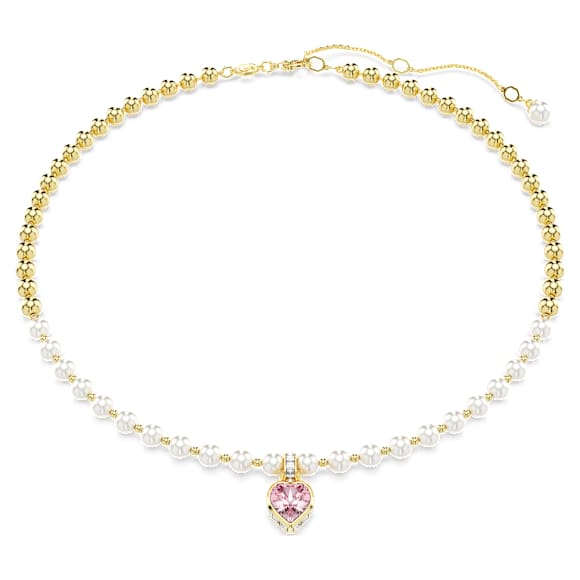 Imber 項鏈, 水晶珍珠，心形切割, 心形, 粉紅色, 鍍金色色調 - Swarovski, 5711343