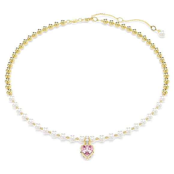 Imber 项链, 仿水晶仿珍珠，心形切割, 心形, 粉红色, 金色饰面 - Swarovski, 5711343