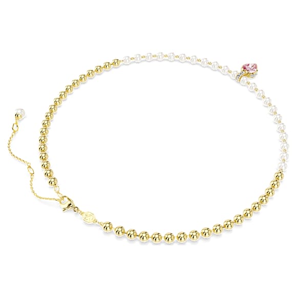 Imber 项链, 仿水晶仿珍珠，心形切割, 心形, 粉红色, 金色饰面 - Swarovski, 5711343