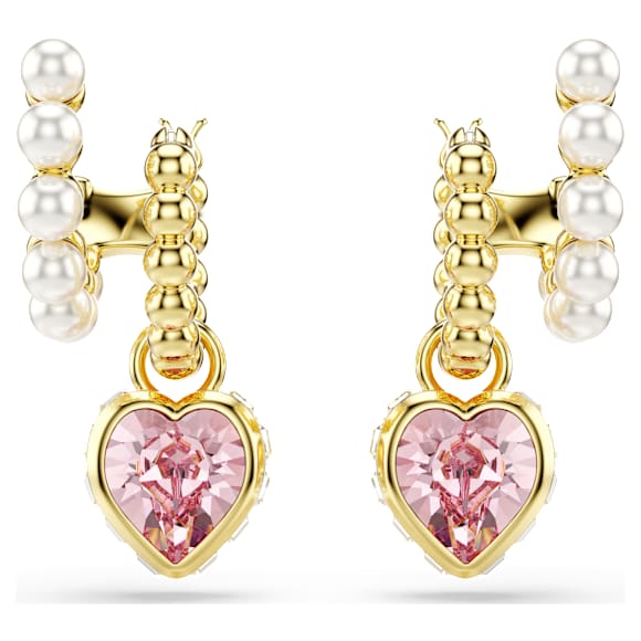 Imber 大圈耳环, 仿水晶仿珍珠，心形切割, 心形, 粉红色, 镀金色调 - Swarovski, 5711345