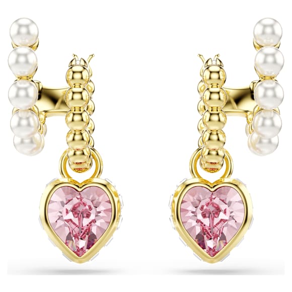 Imber hoop earrings, Crystal pearl, Heart cut, Heart, Pink, 18K gold finish - Swarovski, 5711345