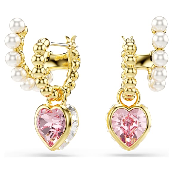 Imber 大圈耳环, 仿水晶仿珍珠，心形切割, 心形, 粉红色, 金色饰面 - Swarovski, 5711345