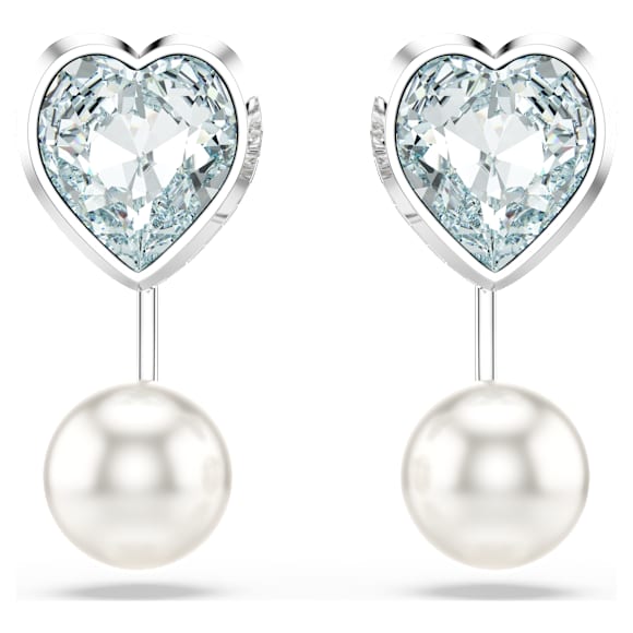 Imber earring jackets, Crystal pearl, Heart cut, Heart, Blue, Rhodium plated - Swarovski, 5711347