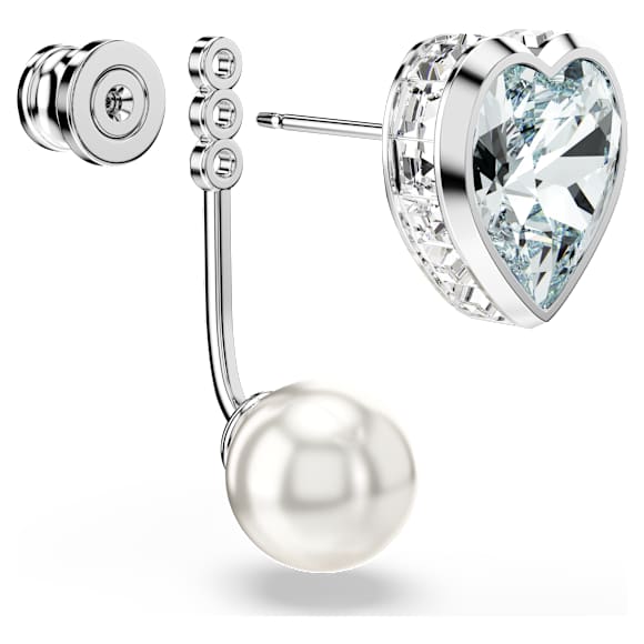 Imber earring jackets, Crystal pearl, Heart cut, Heart, Blue, Rhodium plated - Swarovski, 5711347
