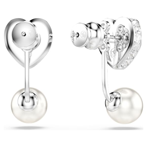 Imber earring jackets, Crystal pearl, Heart cut, Heart, Blue, Rhodium plated - Swarovski, 5711347
