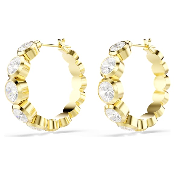 Imber 大圈耳環, 圓形切割, 白色, 18K 金飾面 - Swarovski, 5711483