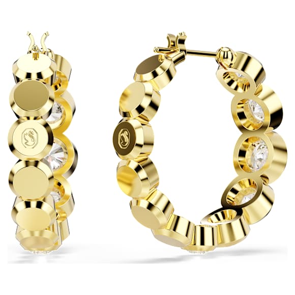 Imber 大圈耳环, 圆形切割, 白色, 金色饰面 - Swarovski, 5711483