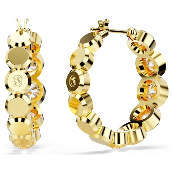 Imber hoop earrings, Round cut, White, Gold-tone plated - Swarovski, 5711483