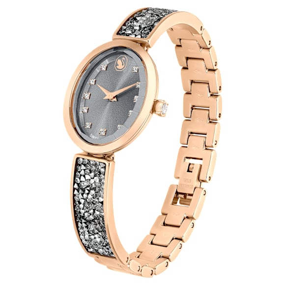 Crystal Rock Oval watch, Swiss Made, Crystal bracelet, Gray, Rose gold-tone finish - Swarovski, 5711695