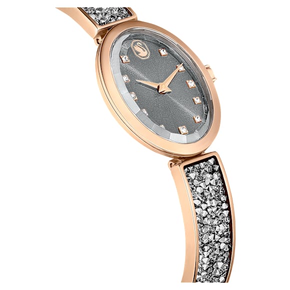 Crystal Rock Oval watch, Swiss Made, Crystal bracelet, Gray, Rose gold-tone finish - Swarovski, 5711695