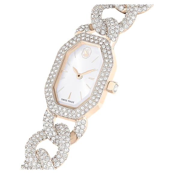 Orologio Dextera Chain, Fabbricato in Svizzera, Bracciale in cristallo, Bianco, Finitura in tonalità champagne dorato - Swarovski, 5711710