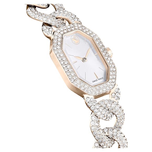 Orologio Dextera Chain, Fabbricato in Svizzera, Bracciale in cristallo, Bianco, Finitura in tonalità champagne dorato - Swarovski, 5711710