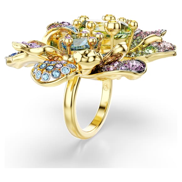 Idyllia ring, Mixed cuts, Pavé, Flower, Multicolored, Gold-tone plated - Swarovski, 5713612