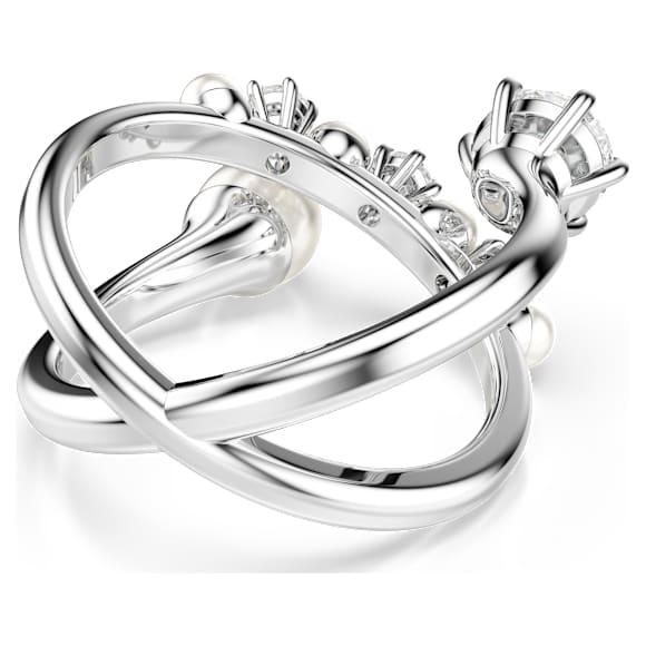 Anello cocktail Matrix, Crystal Pearl, Taglio Round, Bianco, Placcato rodio - Swarovski, 5714375