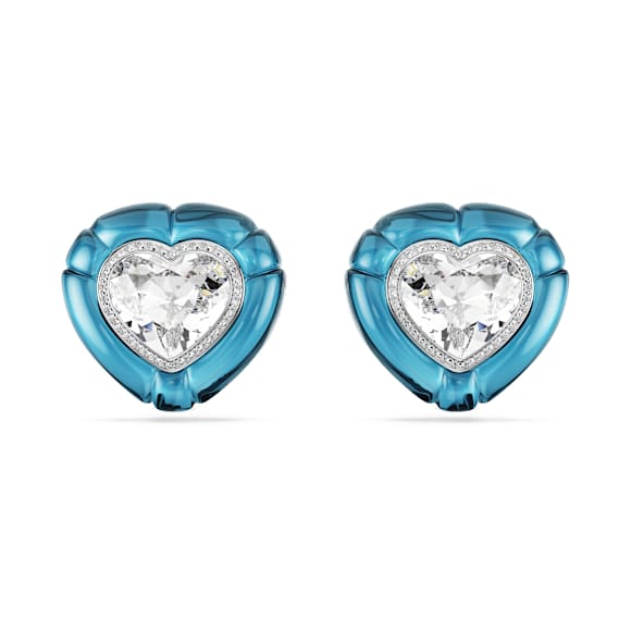 Dulcis clip earrings, Heart cut, Pavé, Heart, Blue, Rhodium plated - Swarovski, 5714385