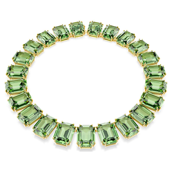 Millenia Tennis necklace, Oversized crystals, Octagon cut, Green, Gold-tone plated - Swarovski, 5714396
