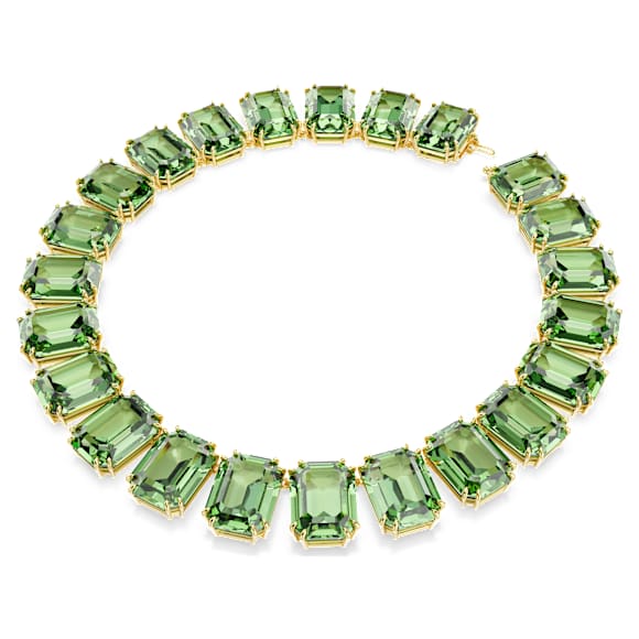 Millenia Tennis necklace, Oversized crystals, Octagon cut, Green, Gold-tone plated - Swarovski, 5714396