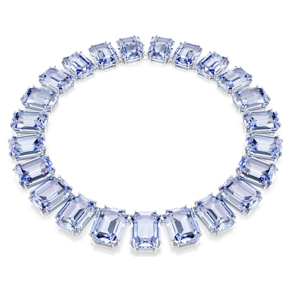 Millenia Tennis necklace, Oversized crystals, Octagon cut, Blue, Rhodium plated - Swarovski, 5714397