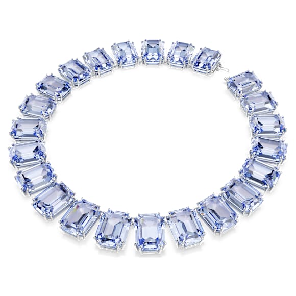 Millenia Tennis necklace, Oversized crystals, Octagon cut, Blue, Rhodium plated - Swarovski, 5714397