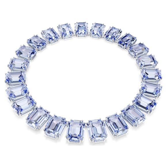 Millenia Tennis necklace, Oversized crystals, Octagon cut, Blue, Rhodium plated - Swarovski, 5714397