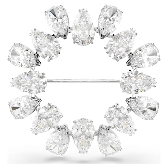 Matrix brooch, Pear cut, White, Rhodium plated - Swarovski, 5714646