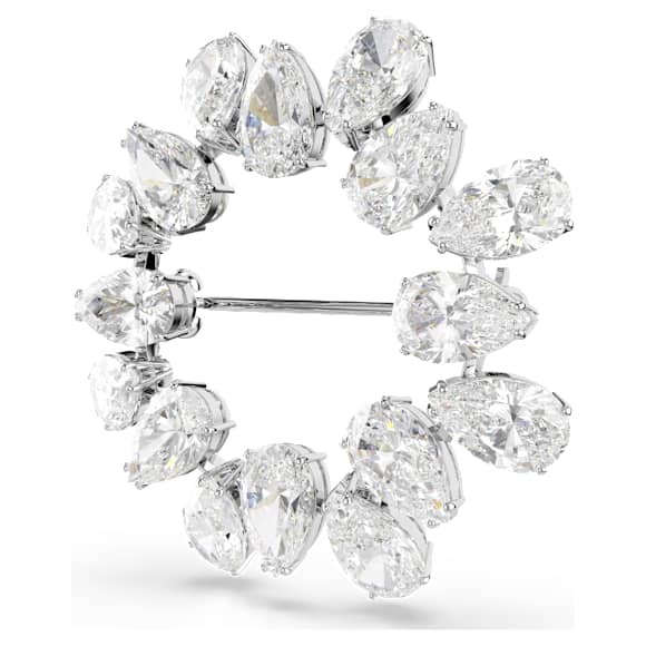 Matrix brooch, Pear cut, White, Rhodium plated - Swarovski, 5714646