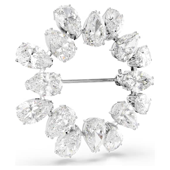 Matrix brooch, Pear cut, White, Rhodium plated - Swarovski, 5714646
