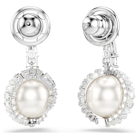 Snake drop earrings, Crystal pearl, Mixed cuts, Year of the Snake, White, Rhodium plated - Swarovski, 5714668