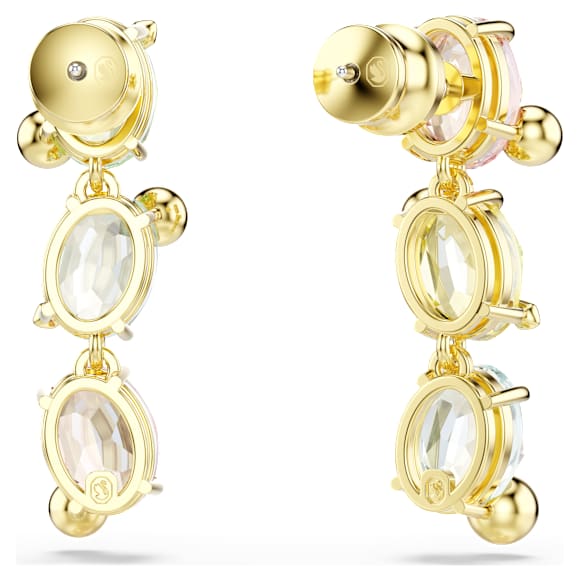 Gema drop earrings, Asymmetrical design, Mixed cuts, Multicolored, 18K gold finish - Swarovski, 5714815