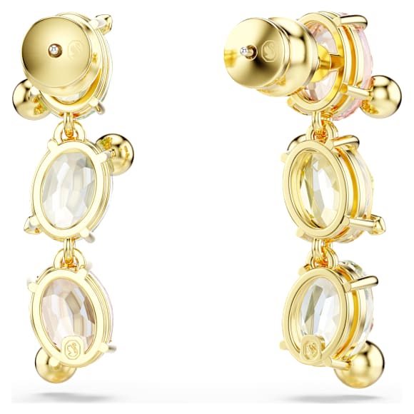 Gema drop earrings, Asymmetrical design, Mixed cuts, Multicolored, Gold-tone plated - Swarovski, 5714815