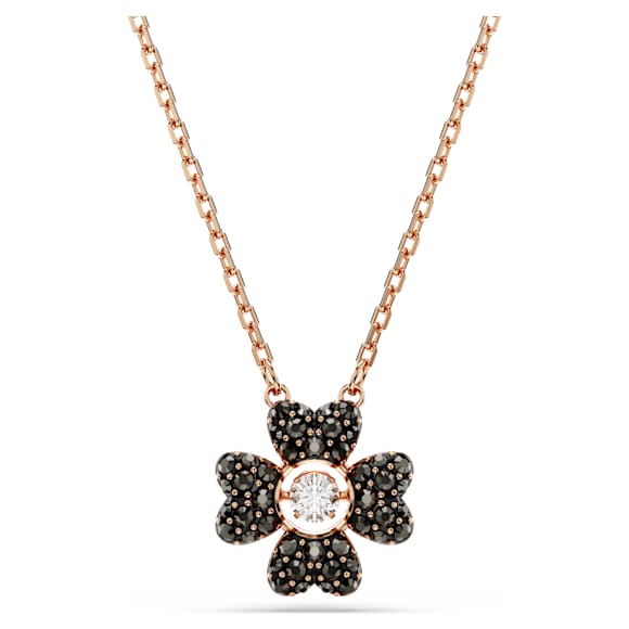 Pendentif Idyllia, Trèfle à quatre feuilles, Noir, Placage de ton or rosé - Swarovski, 5714901