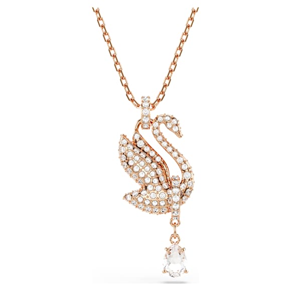Pandantiv Swan, Lebădă, Alb, Finisaj din aur roz de 18k - Swarovski, 5714903
