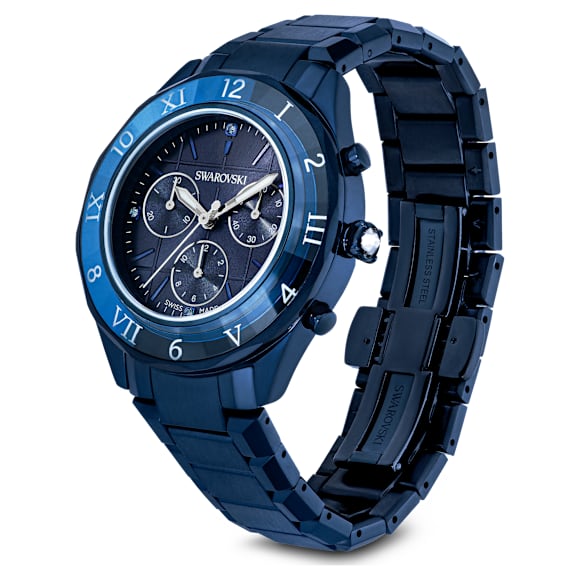 Montre Dextera chrono, 39 mm, Fabriqué en Suisse, Bracelet en métal, Bleues, Finition bleue - Swarovski, 5715457