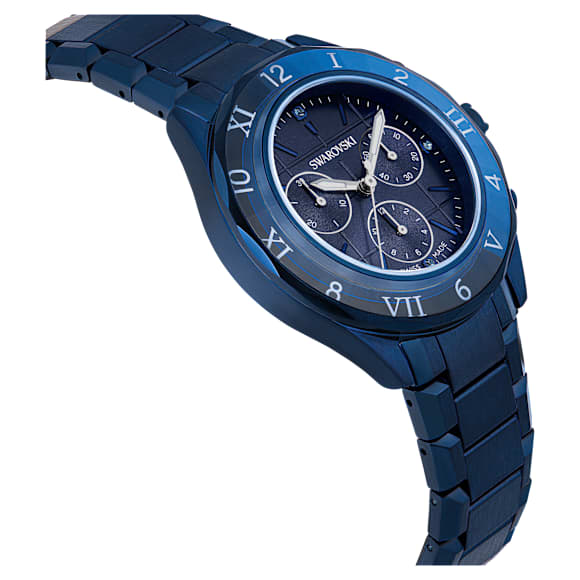 Montre Dextera chrono, 39 mm, Fabriqué en Suisse, Bracelet en métal, Bleues, Finition bleue - Swarovski, 5715457
