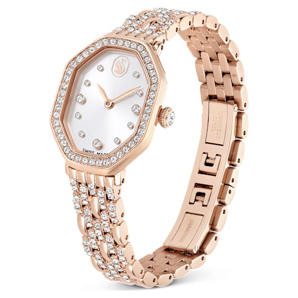 Dextera Octagon watch, Swiss Made, Metal bracelet, Gold tone, Rose gold-tone finish - Swarovski, 5715517