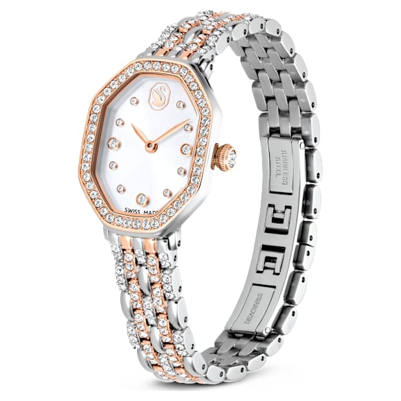 Dextera Octagon watch, Swiss Made, Metal bracelet, Silver Tone, Rose gold-tone finish - Swarovski, 5715521