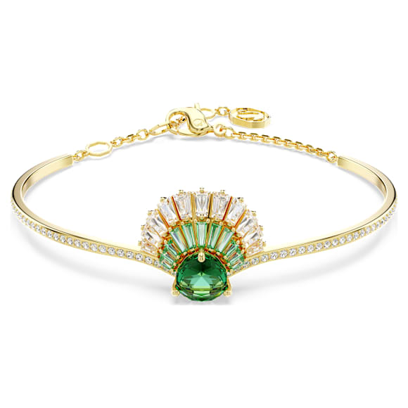 Pevný náramek Idyllia, Různé výbrusy, Mušle, Zelená, Pokoveno ve zlatém odstínu - Swarovski, 5715616