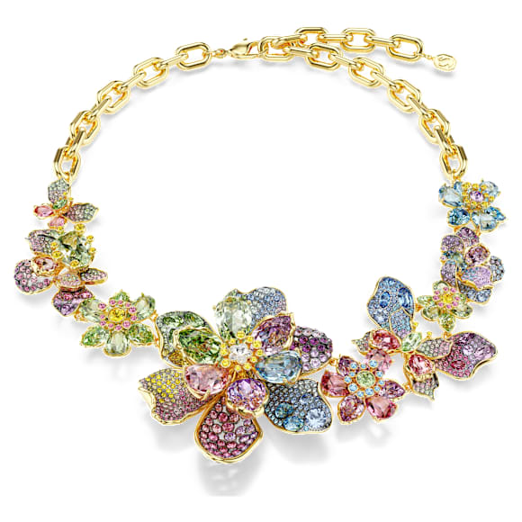 Idyllia necklace, Mixed cuts, Pavé, Flower, Multicolored, Gold-tone plated - Swarovski, 5717157