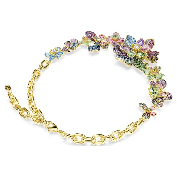 Idyllia necklace, Mixed cuts, Pavé, Flower, Multicolored, 18K gold finish - Swarovski, 5717157