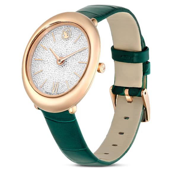 Imber 手錶, 瑞士製造, 真皮錶帶, 綠色, 玫瑰金色潤飾 - Swarovski, 5717536