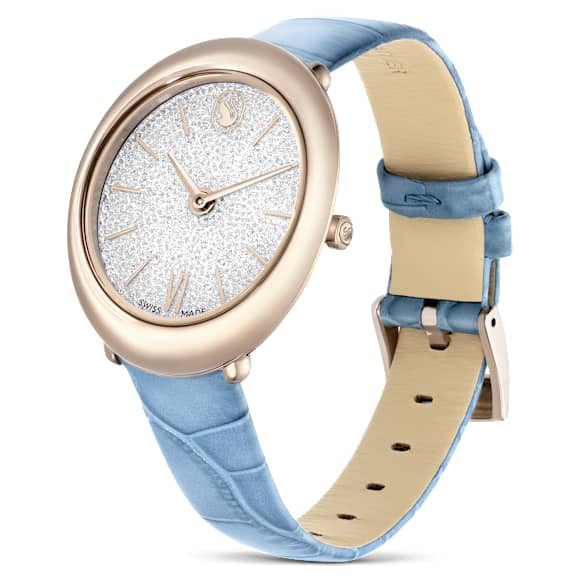 Imber watch, Swiss Made, Leather strap, Blue, Champagne gold-tone finish - Swarovski, 5717539