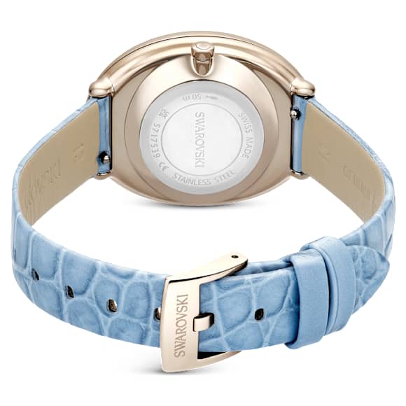 Imber watch, Swiss Made, Leather strap, Blue, Champagne gold-tone finish - Swarovski, 5717539