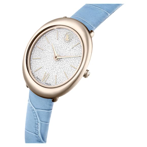 Imber watch, Swiss Made, Leather strap, Blue, Champagne gold-tone finish - Swarovski, 5717539